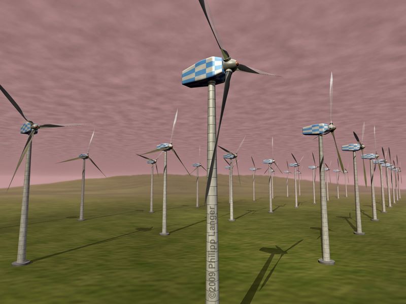 Windturbinen unter hellrotem Himmel / Wind Turbines under Bright Red Sky / 2009