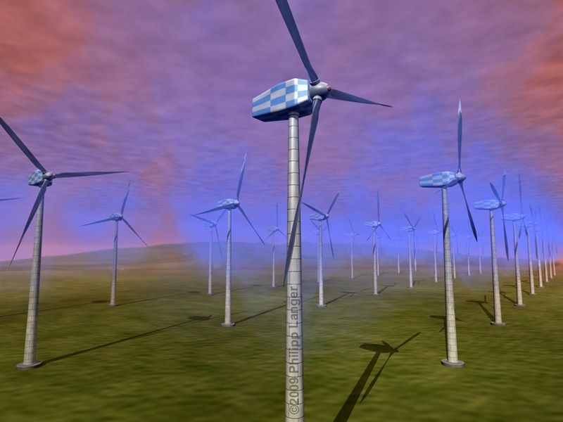 Windturbinen in blauem Nebel / Wind Turbines in Blue Mist / 2009